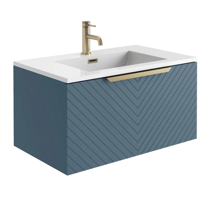 Chevron 600mm Wall Mounted Vanity Unit &amp; Basin - Pink
