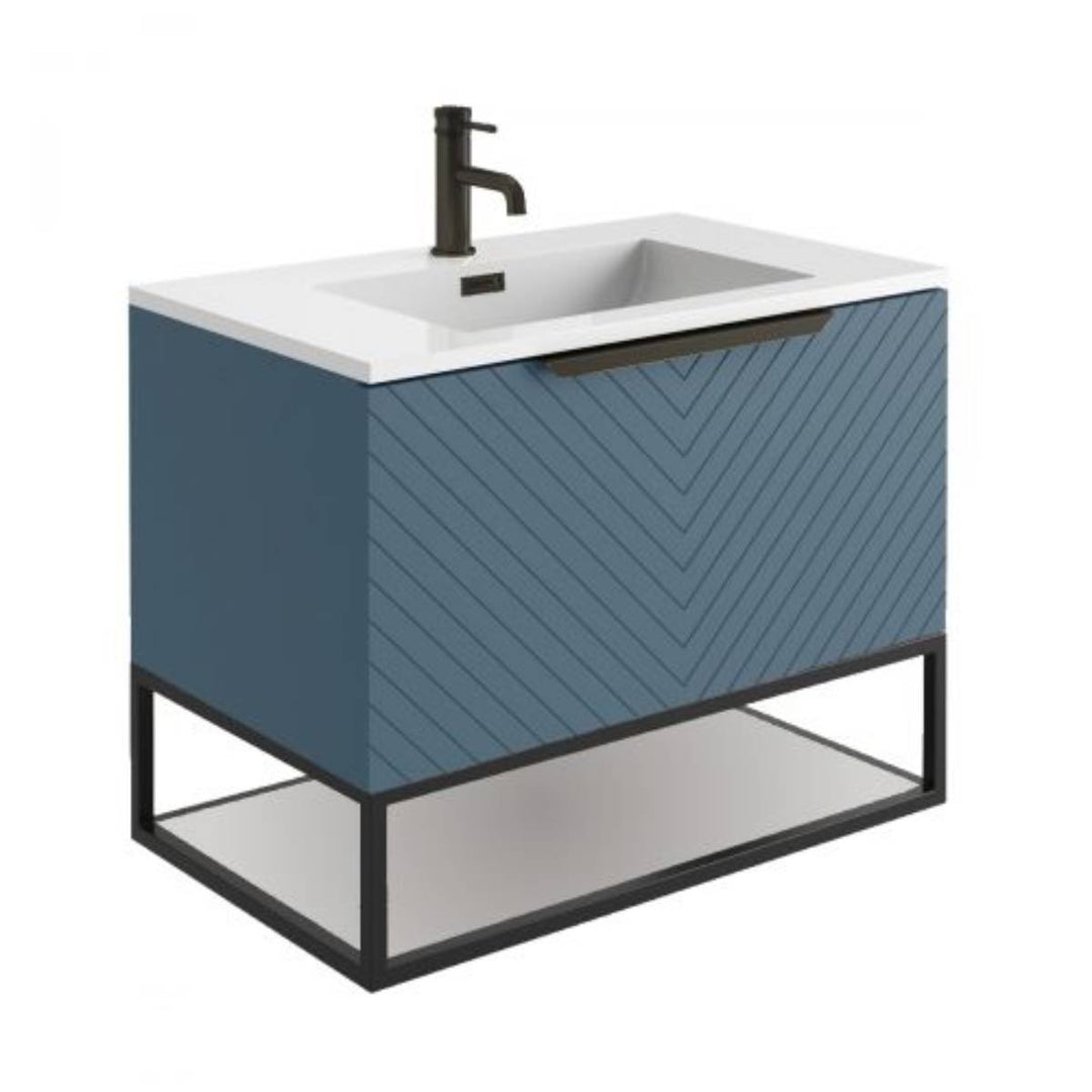 Chevron 600mm Wall Mounted Vanity Unit & Basin with Black Frame - Pink