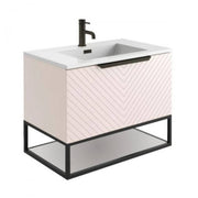 Chevron 800mm Wall Hung Vanity Unit & Basin with Black Frame - Blue - Technical drawing