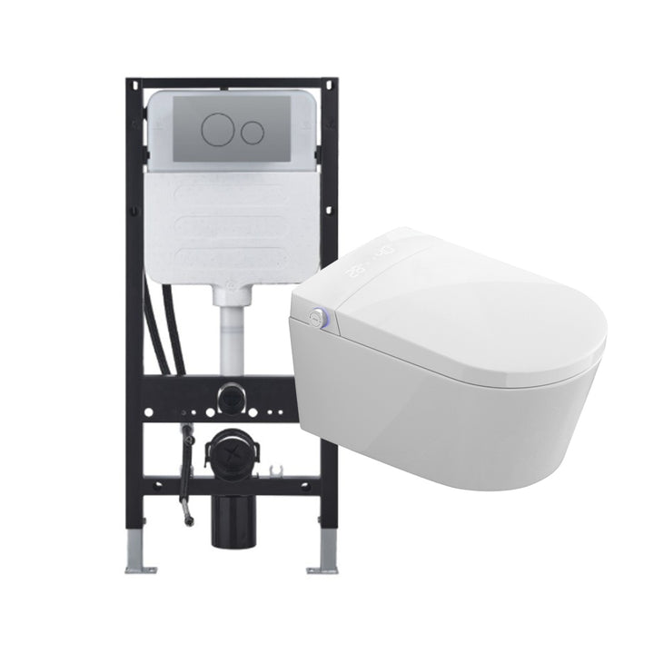 Zenwash Wall Hung Smart Toilet with Chrome Flush Plate