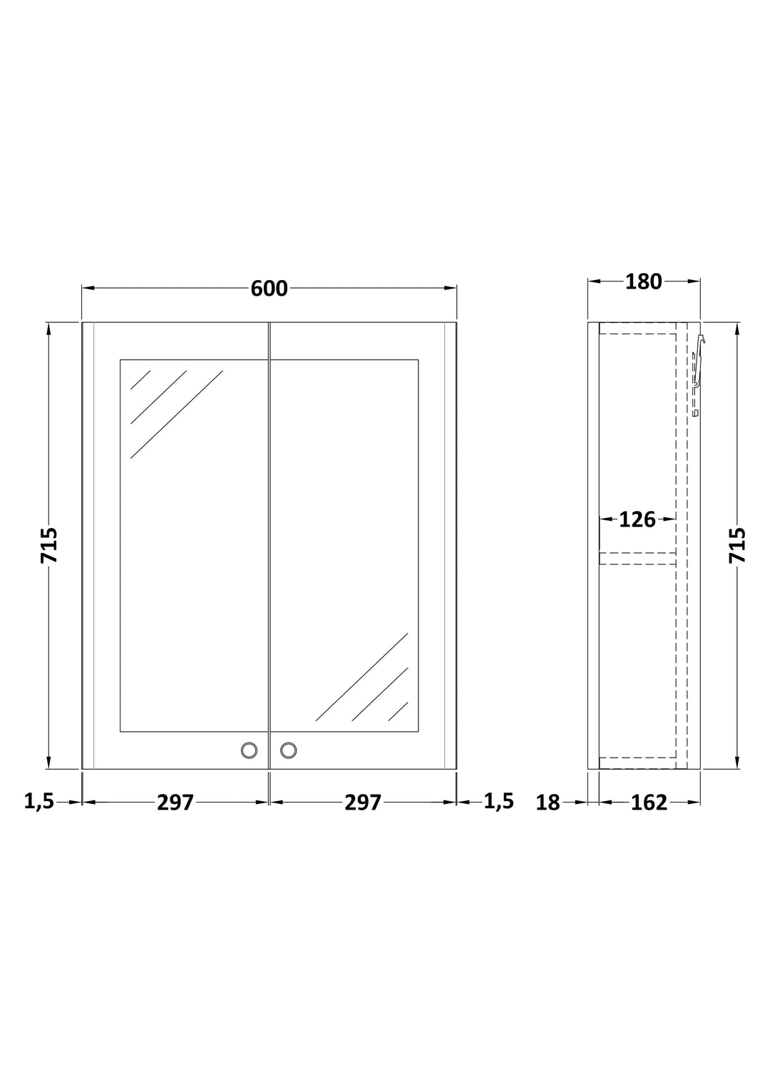 Nuie 600mm Black Double Door Mirror Cabinet