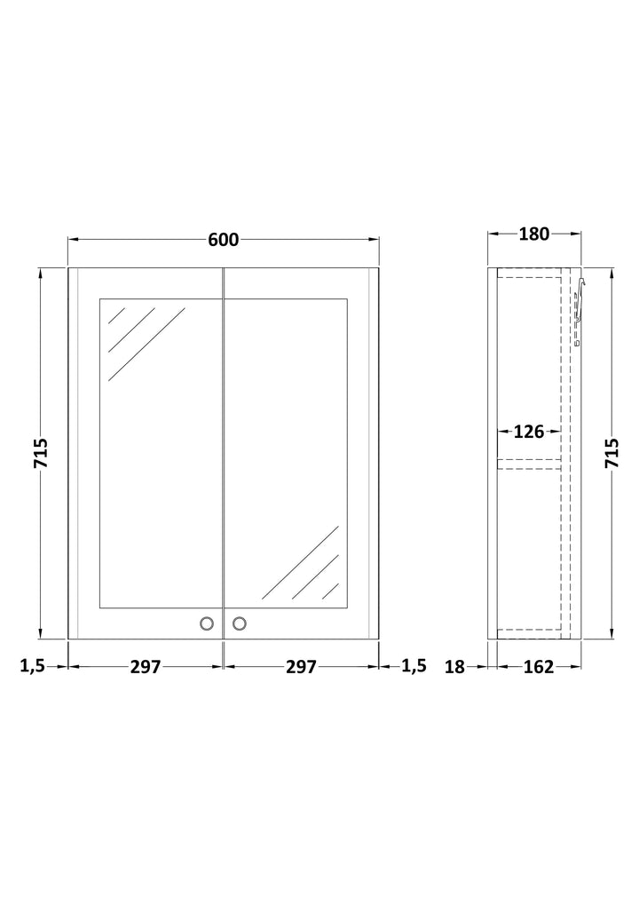 Nuie 600mm Black Double Door Mirror Cabinet