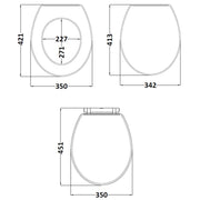 Nuie Soft Close Wooden Toilet Seat - Satin White - Technical drawing