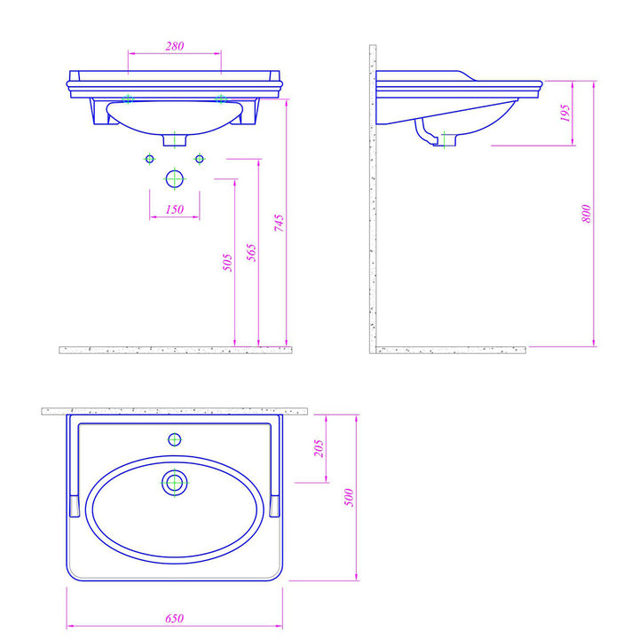 Victoriana 650mm Traditional Vanity Unit &amp; Basin - Stone Grey