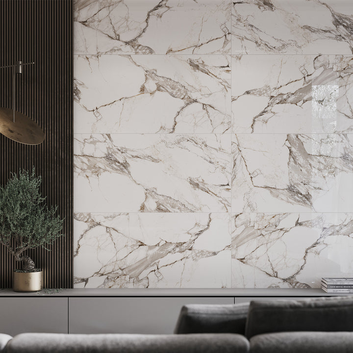 Laviano White Polished 60 x 120 Rectified Porcelain Tile - 1.44sqm perbox