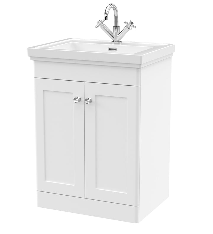 Nuie Classique 600mm Traditional Floor Standing Vanity Unit &amp; Basin - Satin White