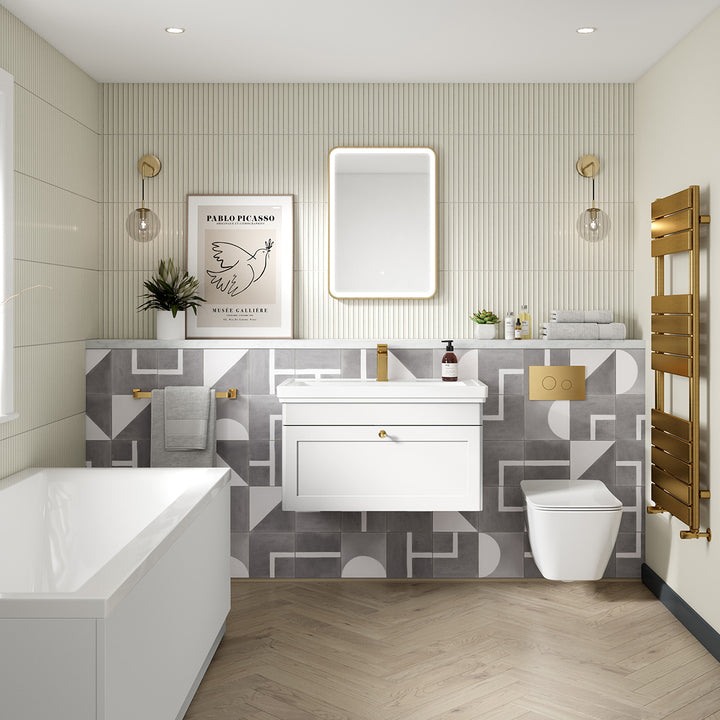 Nuie Classique 600mm Traditional Wall Hung Vanity Unit &amp; Ceramic Basin - Satin White
