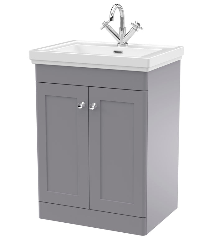 Nuie Classique 600mm Traditional Floor Standing Vanity Unit &amp; Ceramic Basin - Satin Grey