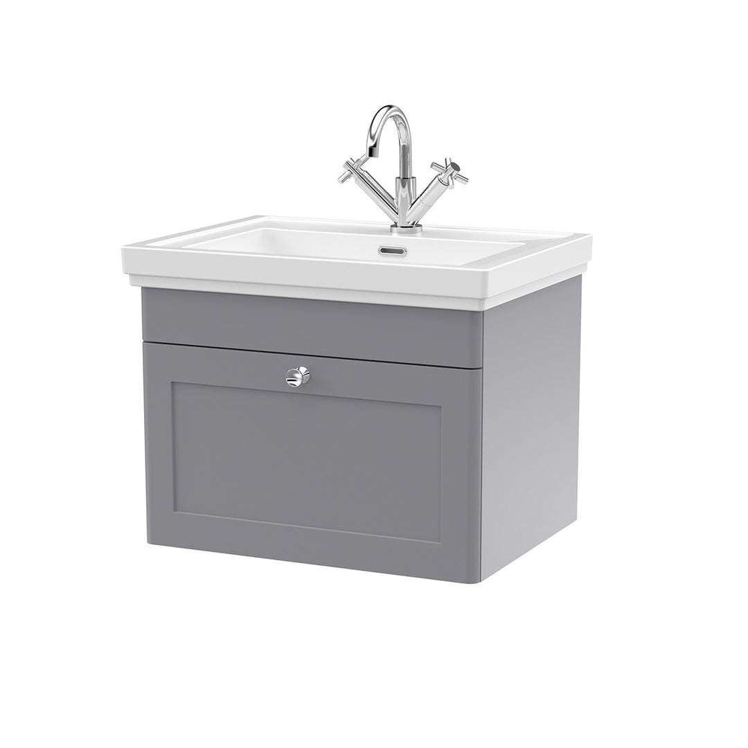 Nuie Classique 600mm Traditional Wall Hung Vanity Unit & Ceramic Basin - Satin Grey