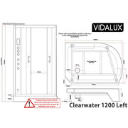 Vidalux Clearwater 1200mm Steam Shower Enclosure Left Hand - Black - Technical drawing