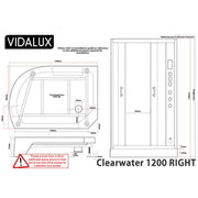 Vidalux Clearwater 1200mm Steam Shower Enclosure Right Hand - Mirror - Technical drawing