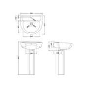 Melbourne Large Basin & Full Pedestal - Technical drawing