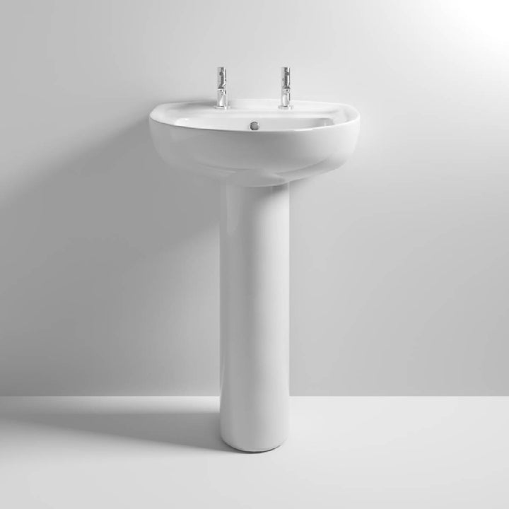 Melbourne Large 2 Taphole Basin &amp; Full Pedestal