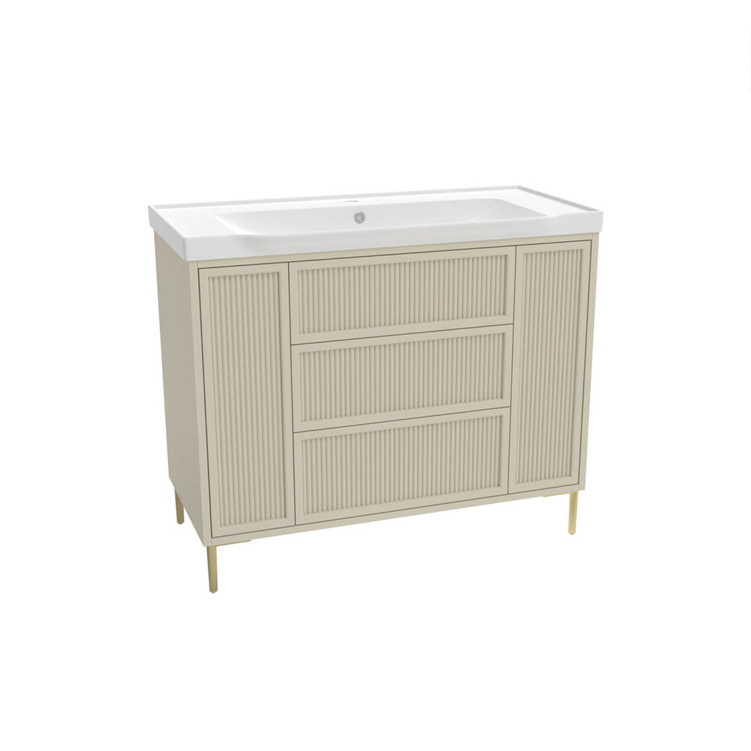 Coën 1000mm 3 Drawer, 2 Door Floor Standing Fluted Vanity Unit &amp; Basin - Stone