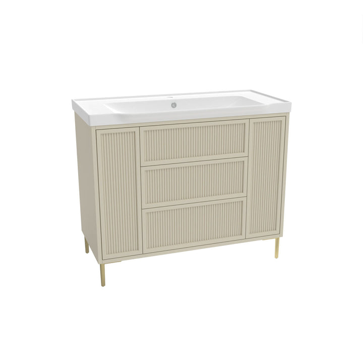Coën 1000mm 3 Drawer, 2 Door Floor Standing Fluted Vanity Unit &amp; Basin - Stone