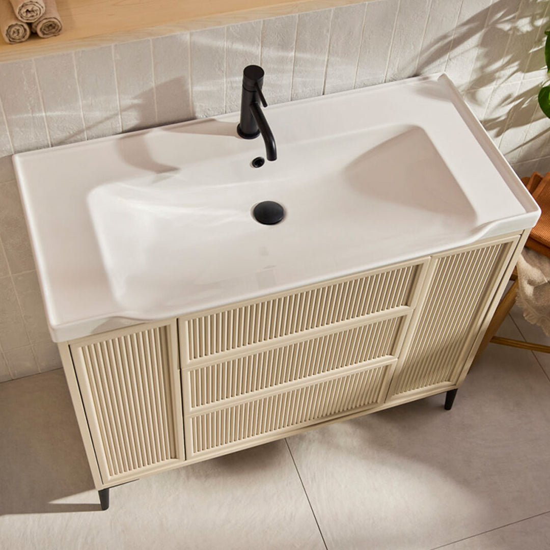 Coën 1000mm 3 Drawer, 2 Door Floor Standing Fluted Vanity Unit &amp; Basin - Stone