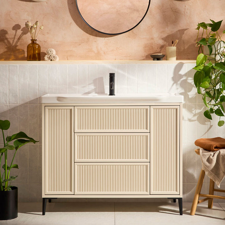 Coën 1000mm 3 Drawer, 2 Door Floor Standing Fluted Vanity Unit &amp; Basin - Stone