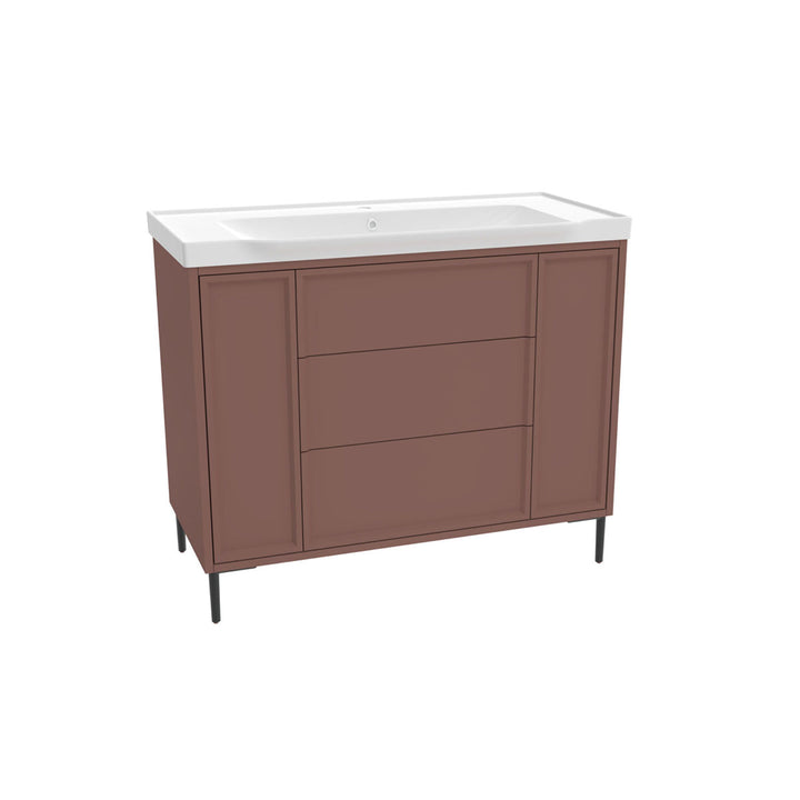 Coën 1000mm 3 Drawer, 2 Door Floor Standing Vanity Unit &amp; Basin - Earth Red