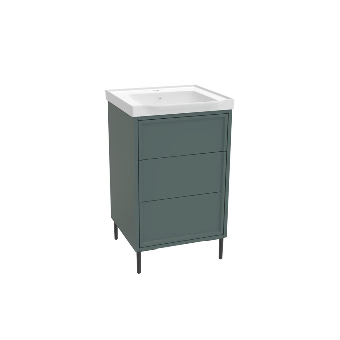 Coën 500mm 3 Drawer Floor Standing Vanity Unit &amp; Basin - Parisian Green