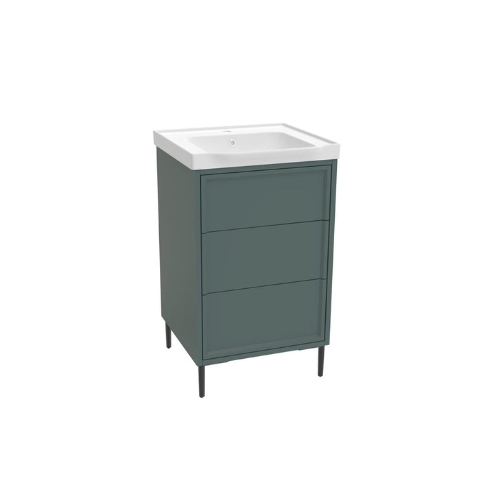 Coën 500mm 3 Drawer Floor Standing Vanity Unit &amp; Basin - Parisian Green