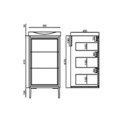 Coën 500mm 3 Drawer Floor Standing Vanity Unit & Basin - Parisian Green - Technical drawing