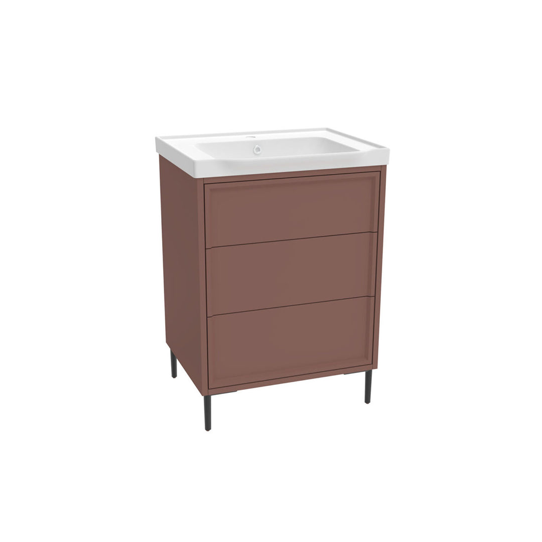 Coën 600mm 3 Drawer Floor Standing Vanity Unit & Basin - Earth Red
