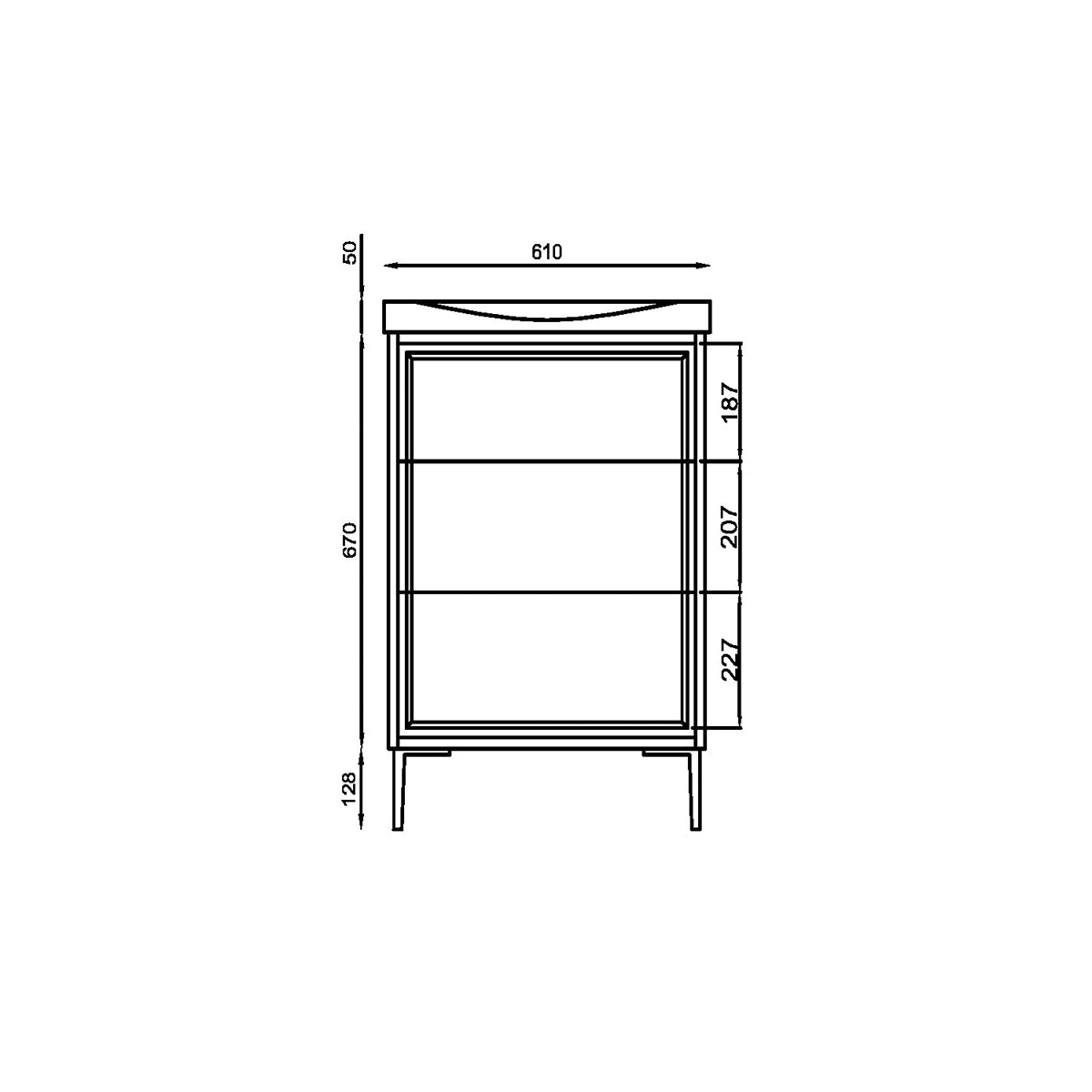 Coën 600mm 3 Drawer Floor Standing Vanity Unit & Basin - Earth Red - Technical drawing