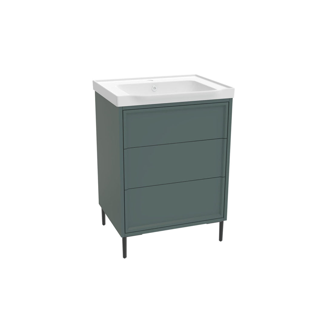 Coën 600mm 3 Drawer Floor Standing Vanity Unit &amp; Basin - Parisian Green