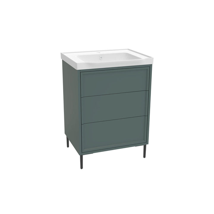 Coën 600mm 3 Drawer Floor Standing Vanity Unit &amp; Basin - Parisian Green