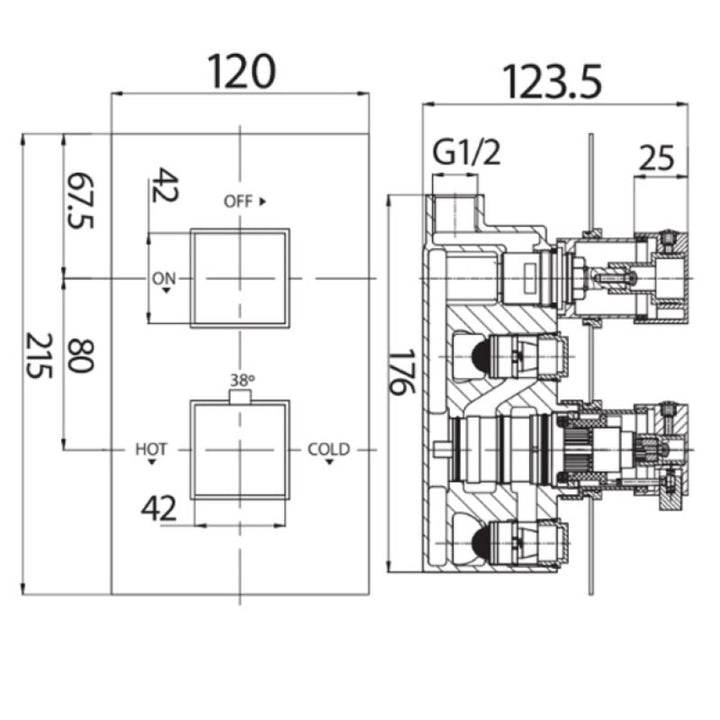 Twin Thermostatic Square Handle Concealed Valve with Diverter