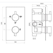 Round Twin Thermostatic Concealed Mixer Shower Kit with Ceiling Mounted 300mm Shower Head & Handset - Technical drawing