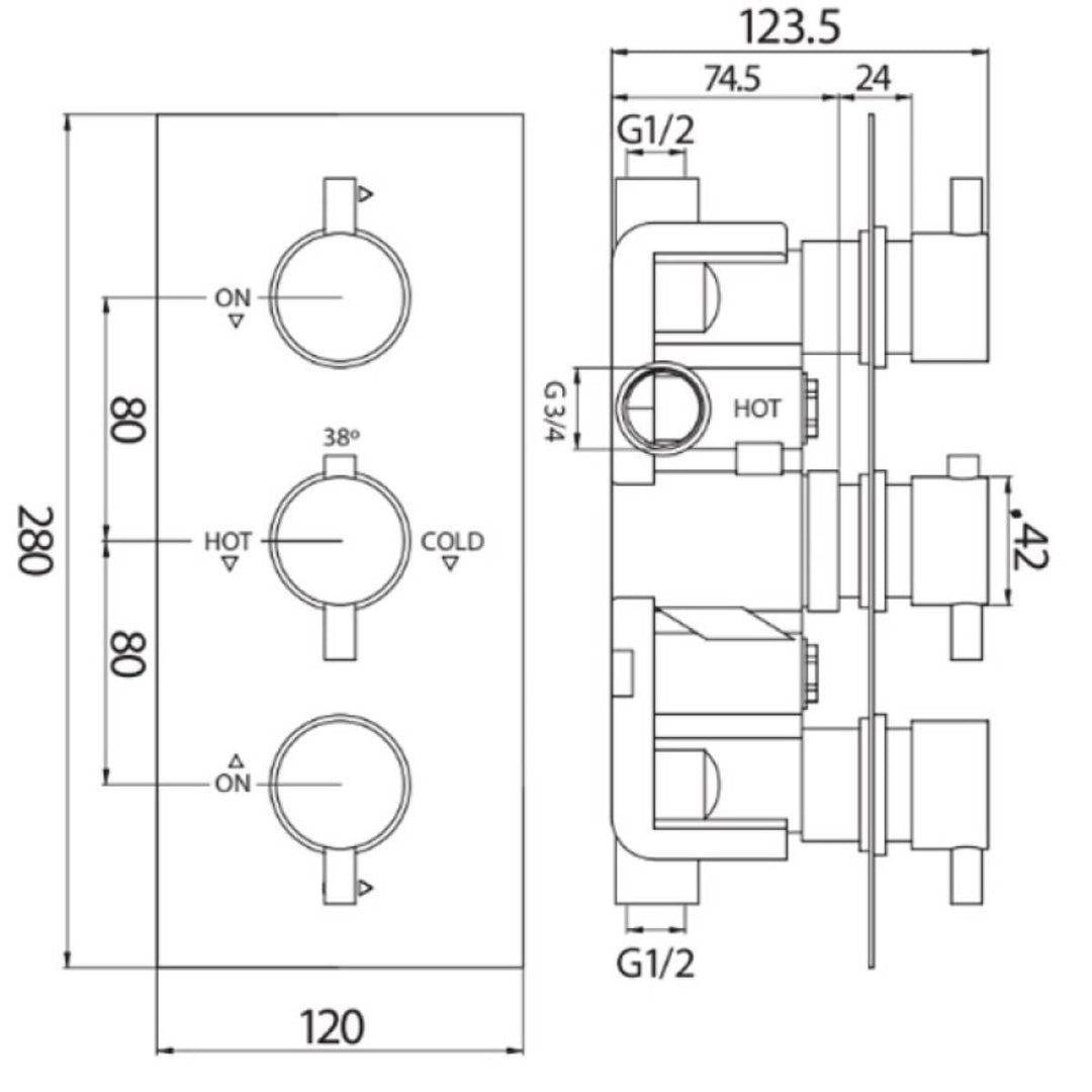 Triple Thermostatic Round Handle Concealed Valve
