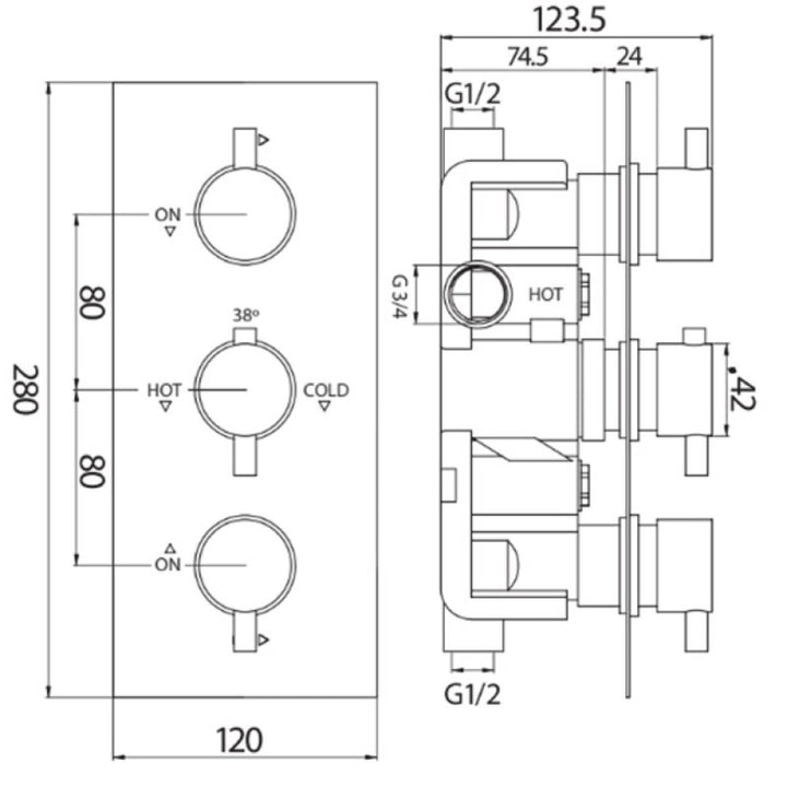 Triple Thermostatic Round Handle Concealed Valve