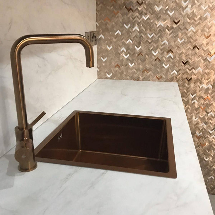 Elite Single Bowl Inset or Undermounted Stainless Steel Kitchen Sink &amp; Waste - Copper Finish