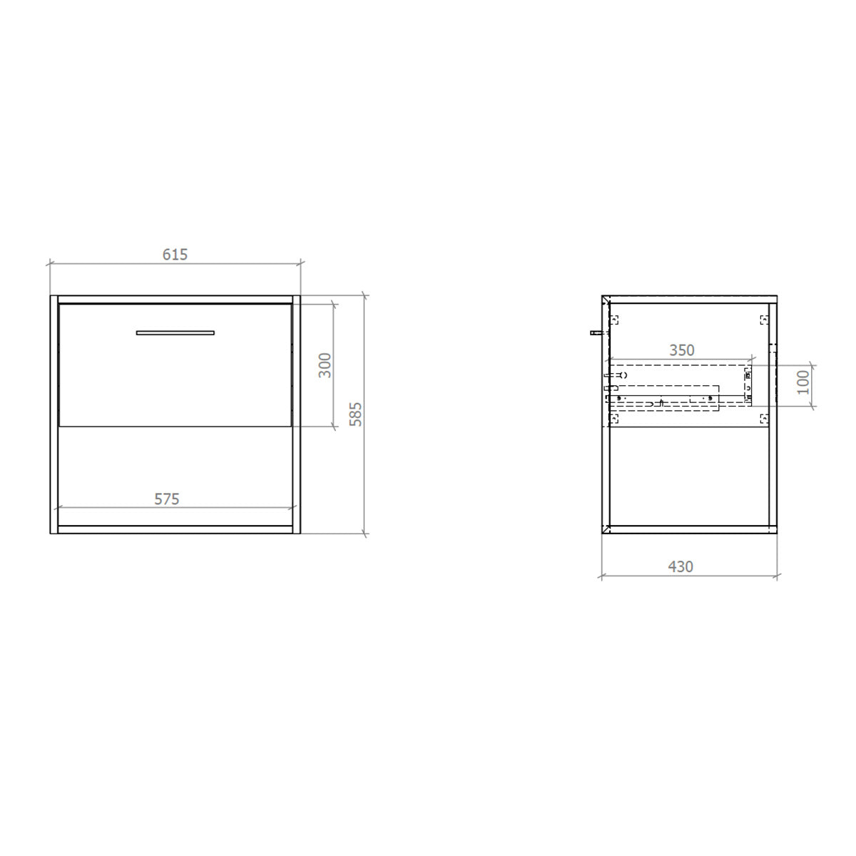 Croft 650mm Wall Hung Unit and Basin - Technical drawing