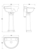 Hudson Reed Chancery 500mm Traditional Round Basin & Pedestal - 1 Tap Hole - Technical drawing