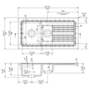 Nuie 1010x525mm 1.5 Bowl Inset Sink - Matt Black - Technical drawing