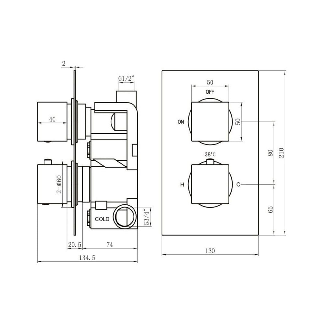 Matt Black Twin Concealed Thermostatic Mixer Valve