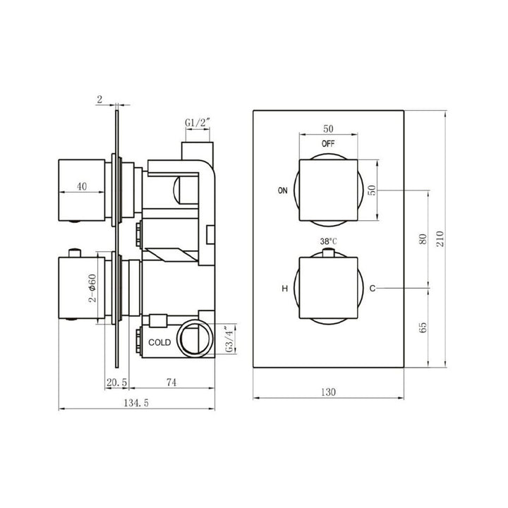 Matt Black Twin Concealed Thermostatic Mixer Valve