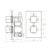 Matt Black Twin Concealed Thermostatic Mixer Valve - Technical drawing