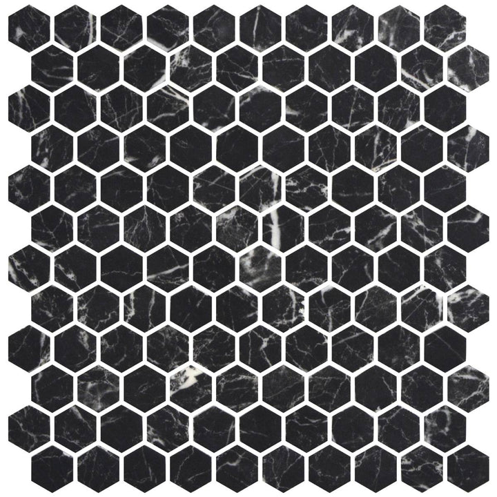 Hex Nero Marquina Matte Non Slip 30.1 x 29.0cm Mosaic Sheet