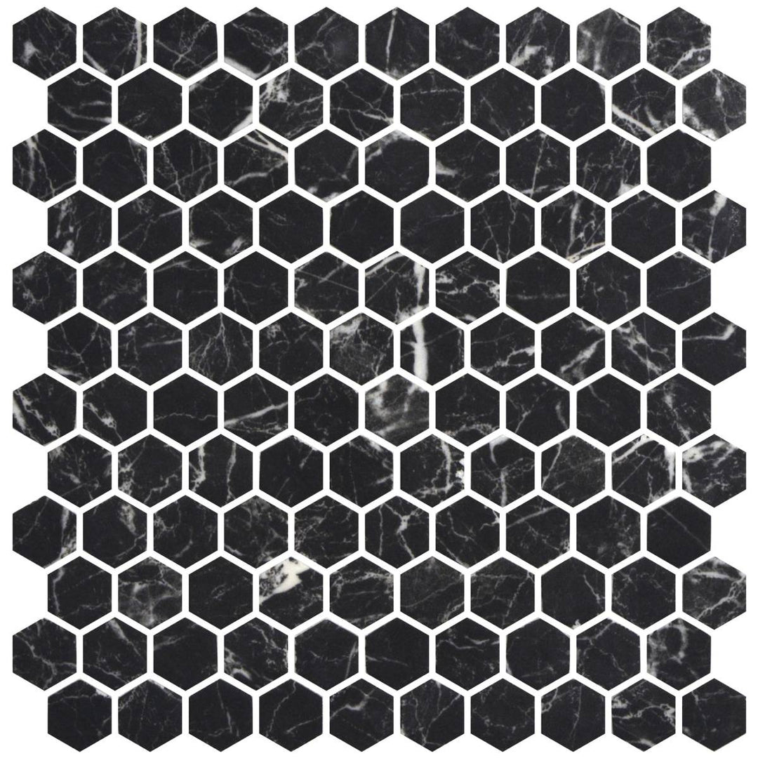 Hex Nero Marquina Matte Non Slip 30.1 x 29.0cm Mosaic Sheet