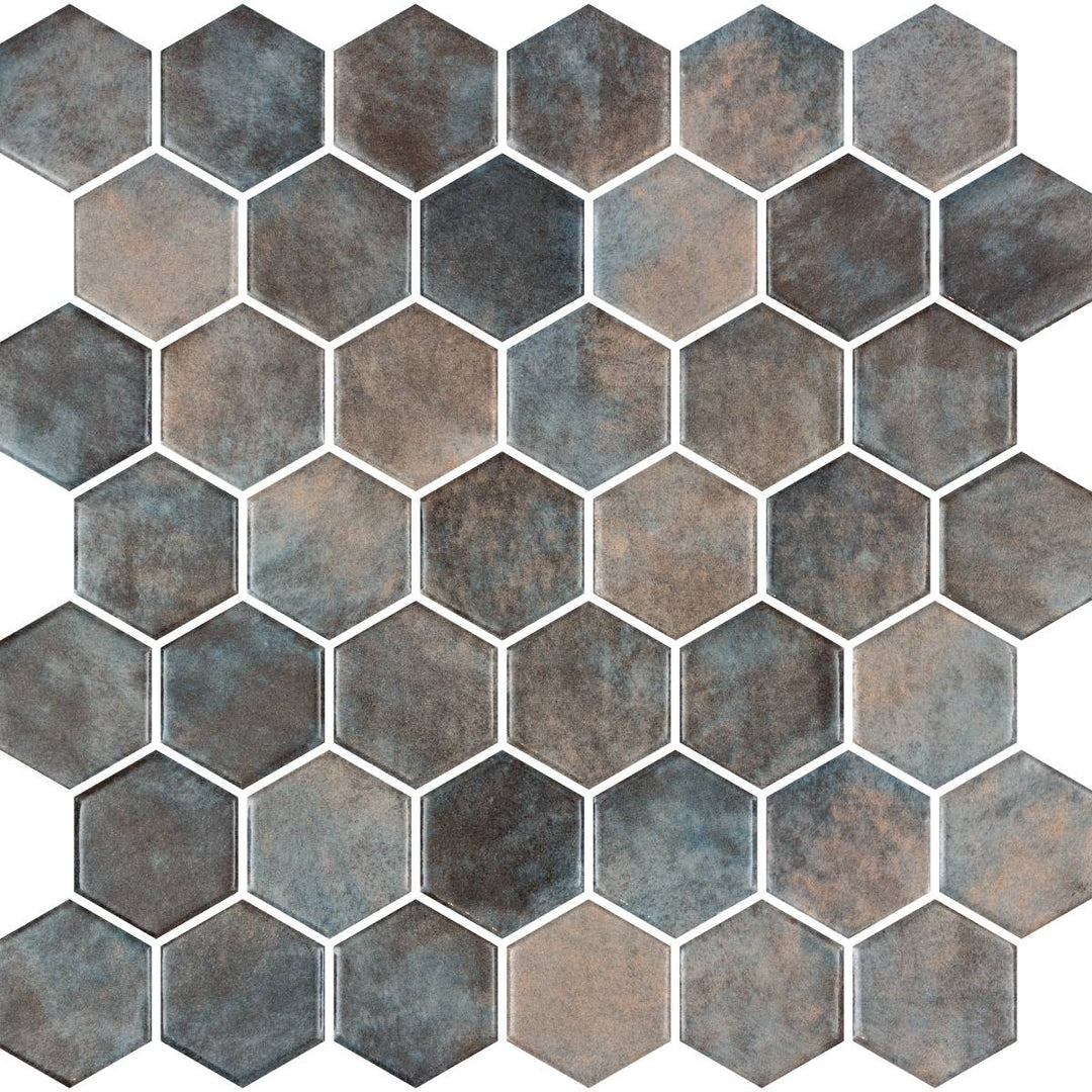 Hex XL Denim Copper 28.6 x 28.4cm Mosaic Sheet