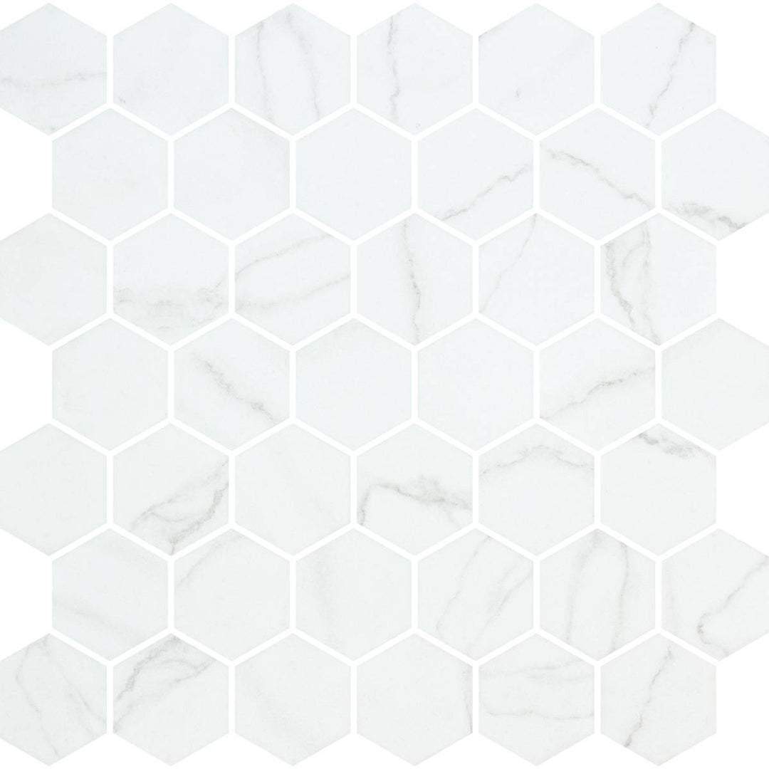 Hex XL Venato White Matte Non Slip 28.6 x 28.4cm Mosaic Sheet