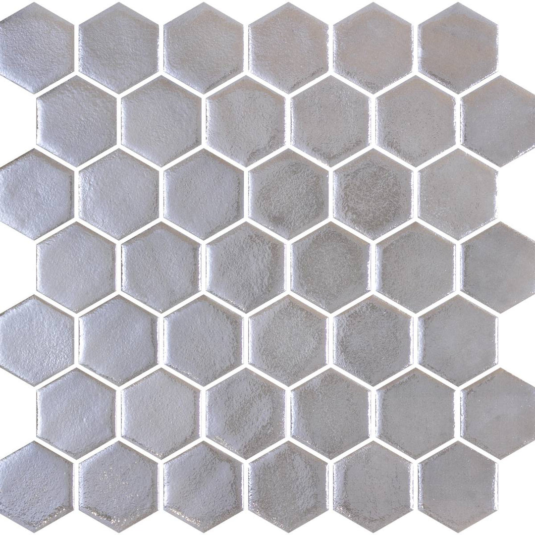 Hex XL Natureglass New Argent 28.6 x 28.4cm Mosaic Sheet
