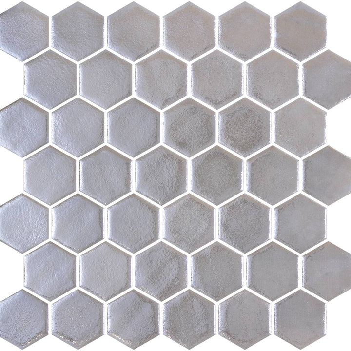 Hex XL Natureglass New Argent 28.6 x 28.4cm Mosaic Sheet