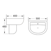 Deia/Belini 500mm Basin & Semi Pedestal - Technical drawing
