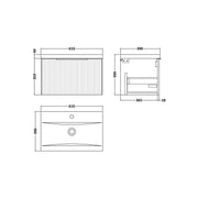 Hudson Reed Fluted 600mm Wall Hung Single Drawer Vanity Unit & Basin - Satin Green - Technical drawing