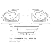 Orlando Luxury Corner Bath - Left Hand - Technical drawing