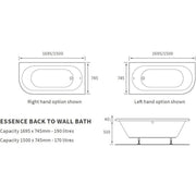 Bathrooms to Love Essence 1700mm Back to Wall Bath - Left Hand - Technical drawing
